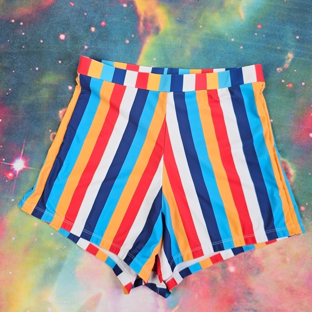 Retro‎ Stripe Shorts Womens Medium Multicolor Rainbow High Waist
